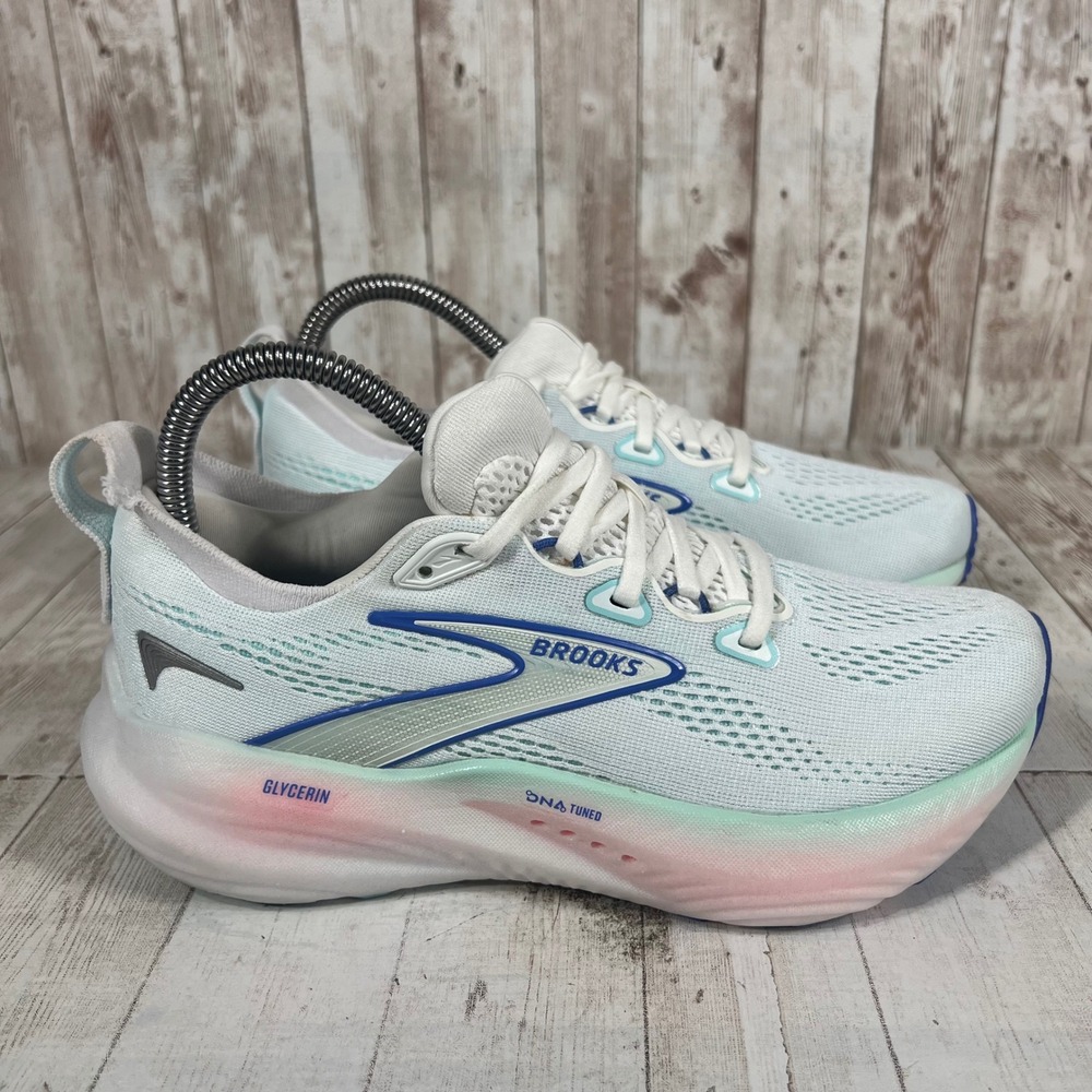 Brooks Glycerin 21 Womens Running Shoes White Blue Pink 1204341B110 Size 6.5